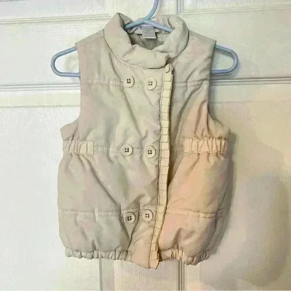Janie and Jack Cream Zip Up Vest Size 12-24 months With Bow Detail on Back